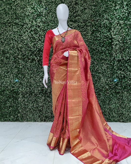 Pink With Golden Border Kanjivaram Silk Saree