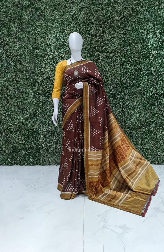 Coffee Jhoti Theme Dongria Border Contemporary Silk Saree