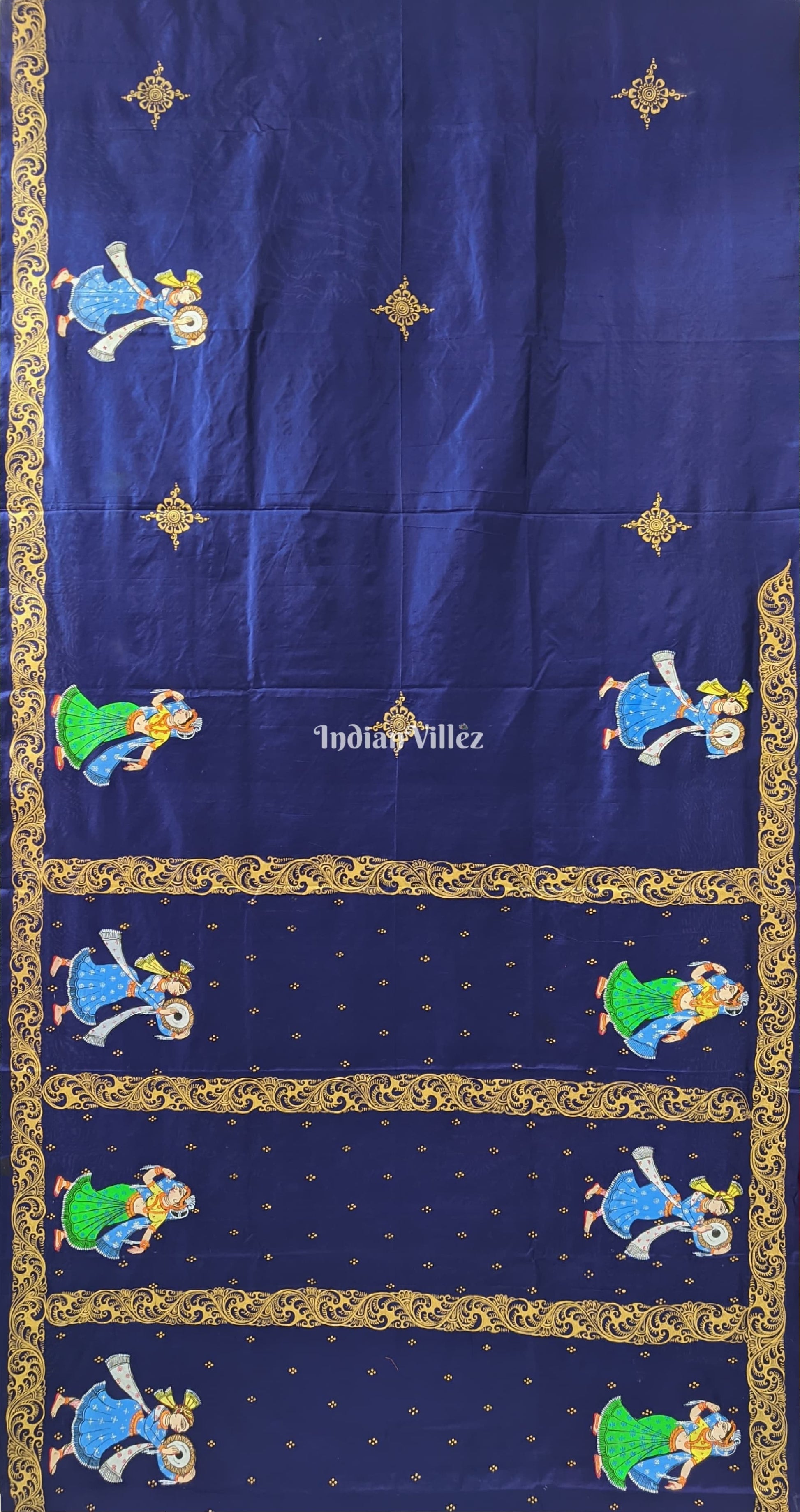 Navy Blue Nartaki Theme Pattachitra Silk Saree