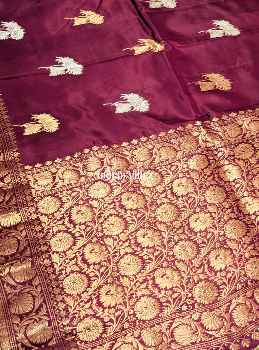 Wine Floral Designer Katan Silk Banarasi Saree