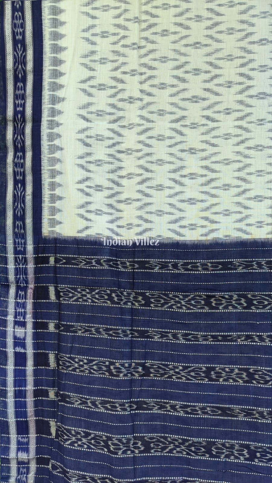 White Maniabandha Odisha Ikat Cotton Saree