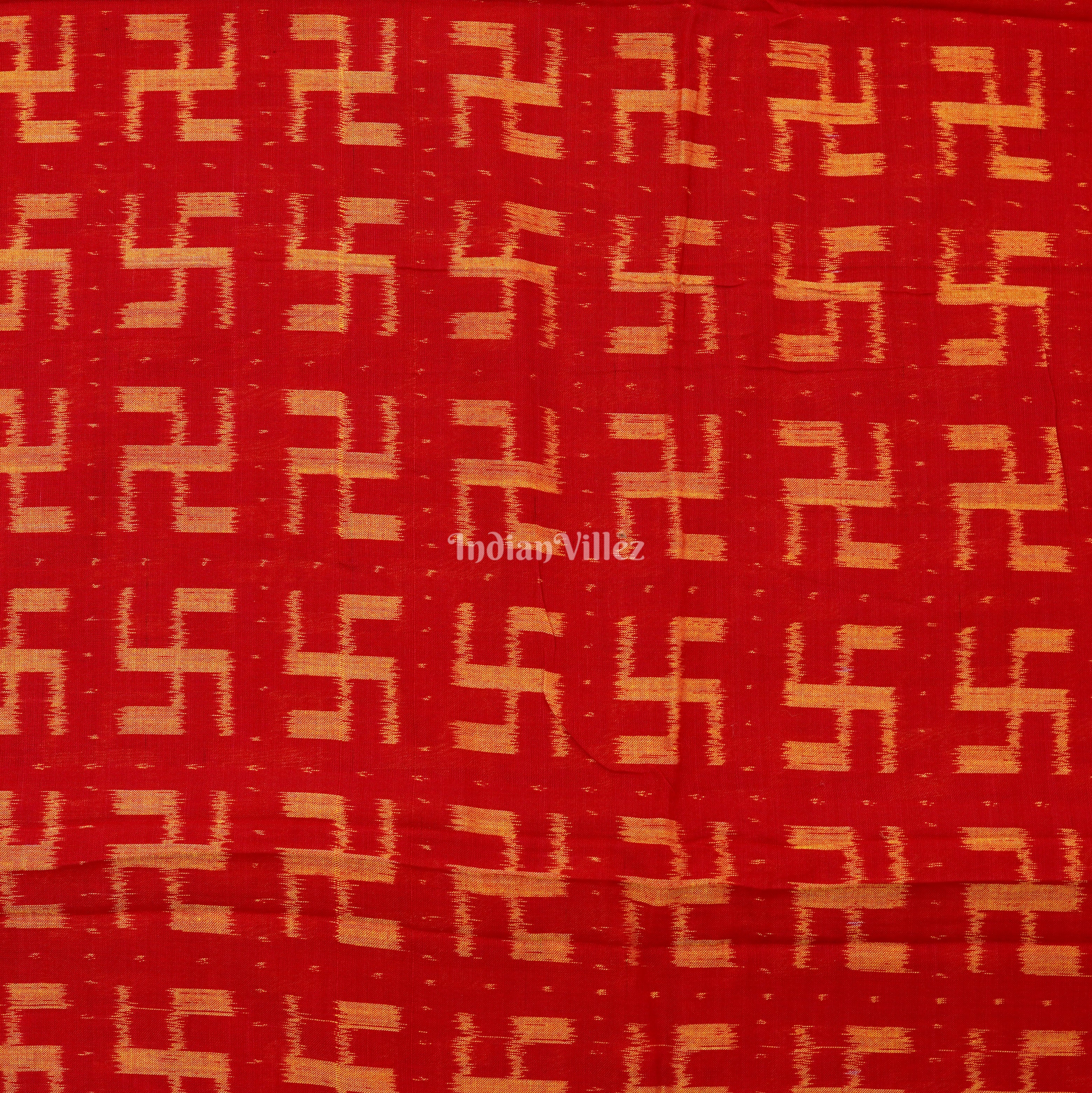 Red Swastik Design Sambalpuri Ikat Cotton Fabric