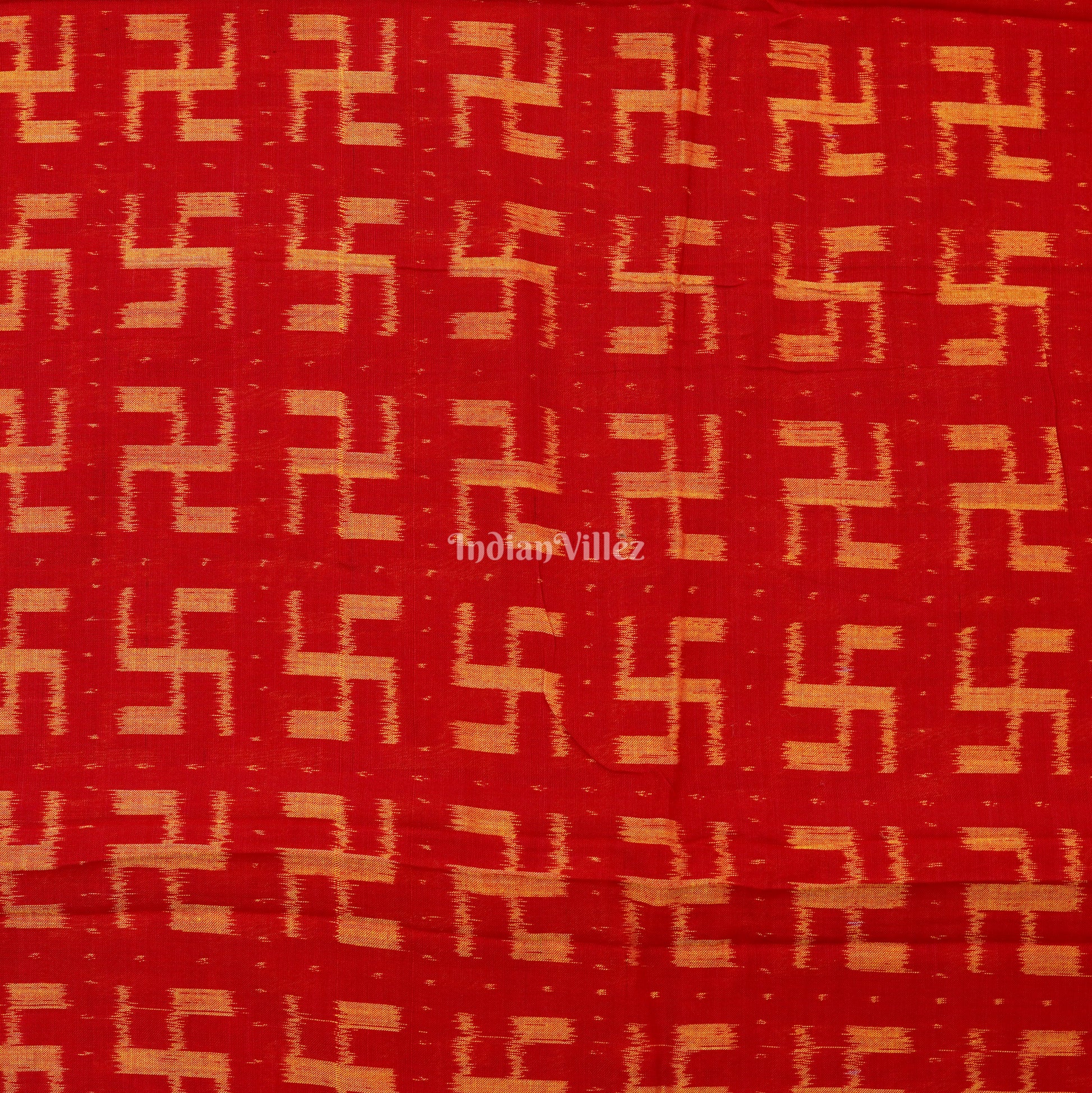 Red Swastik Design Sambalpuri Ikat Cotton Fabric