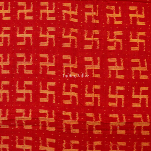 Red Swastik Design Sambalpuri Ikat Cotton Fabric