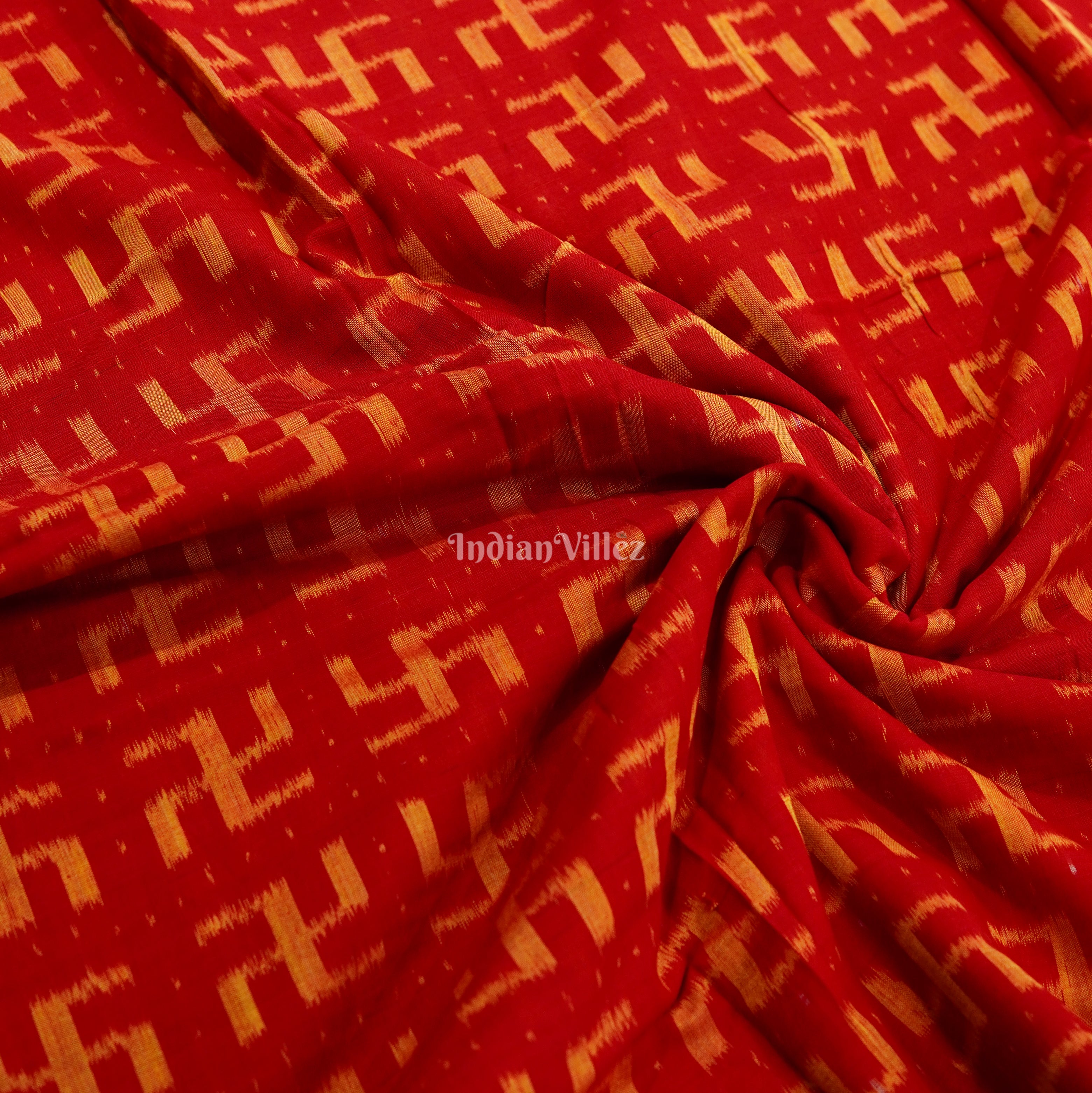 Red Swastik Design Sambalpuri Ikat Cotton Fabric