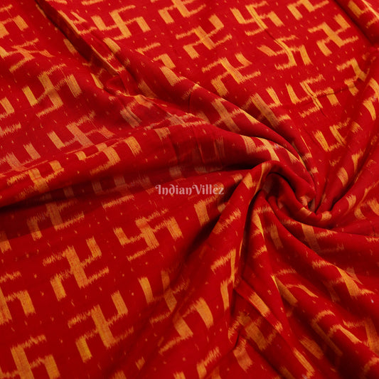 Red Swastik Design Sambalpuri Ikat Cotton Fabric