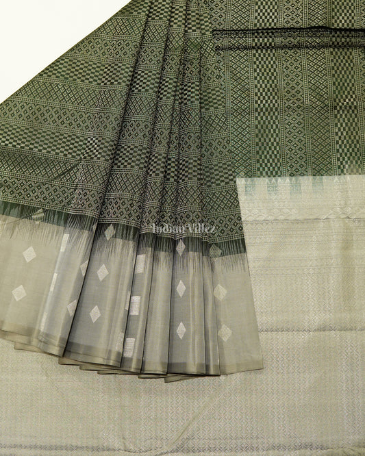 Bottle Green With Grey Pure Kanjivaram Silk Saree