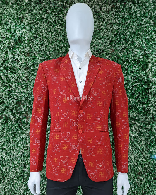 Red Swastik Sambalpuri Ikat Men's Designer Blazer