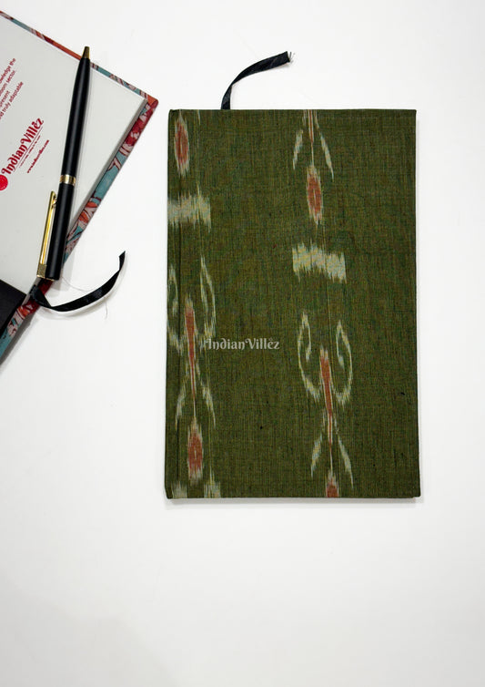 Green Handmade Ikat Woven Cotton Fabric Cover Diary 