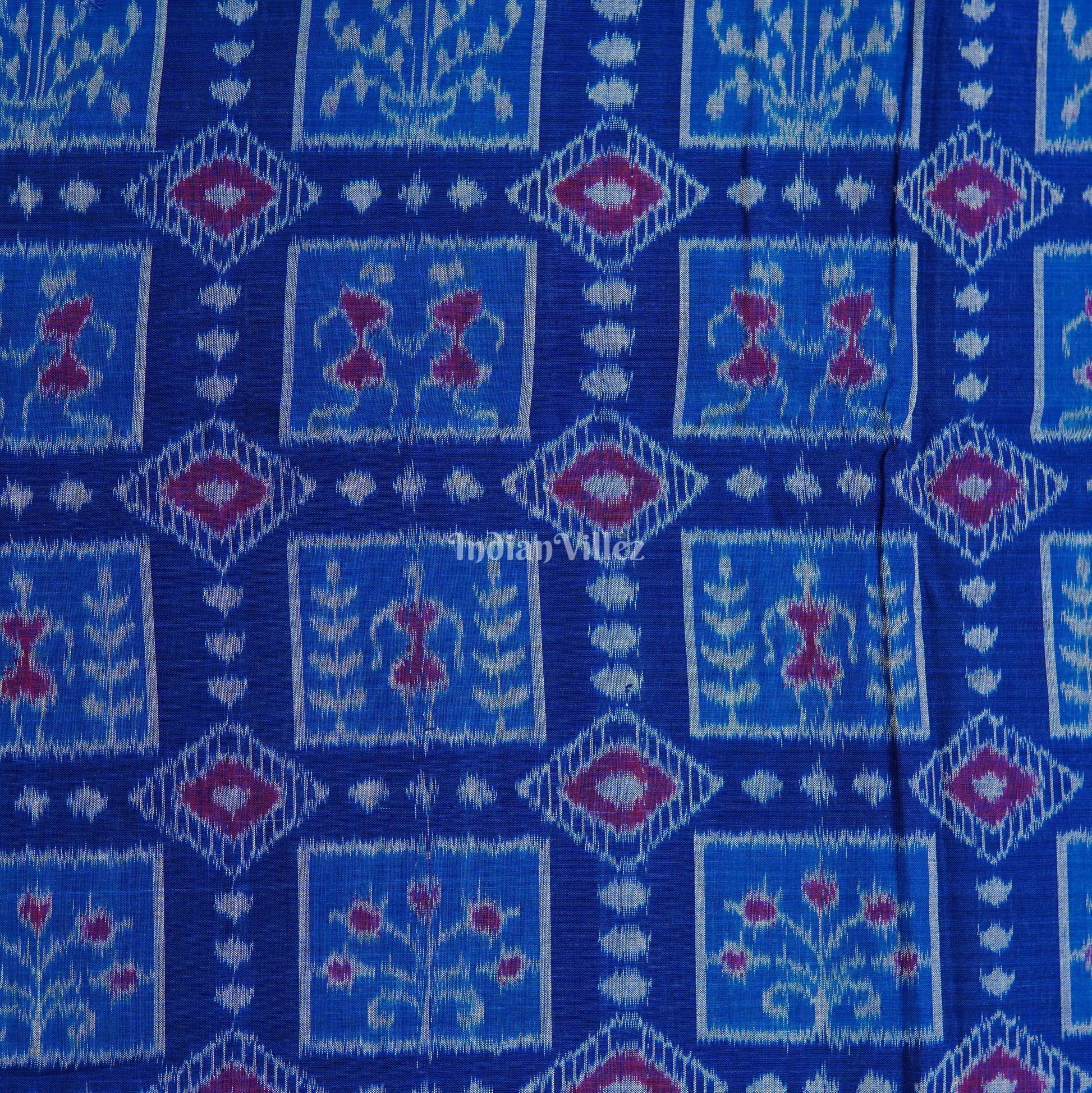 Dark Blue Tribal Theme Cotton Ikat Handloom Fabric