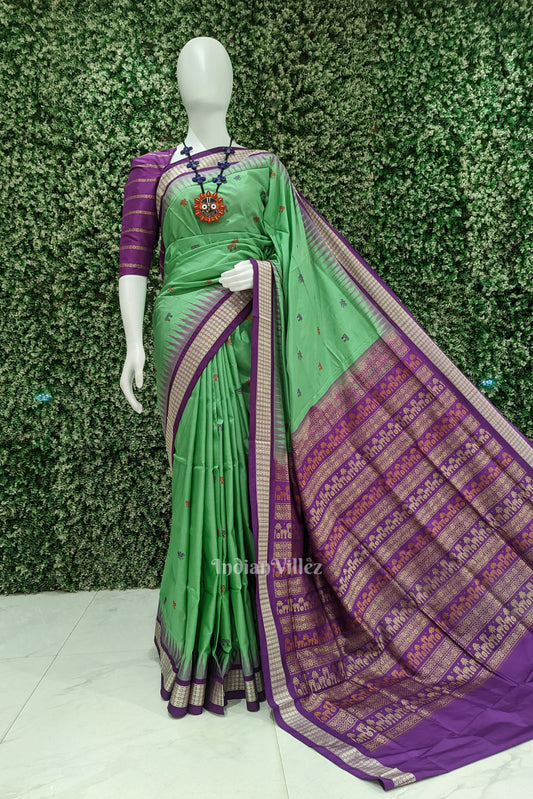 Green Laxmi Pada Design Odisha Ikat Bomkai Silk Saree