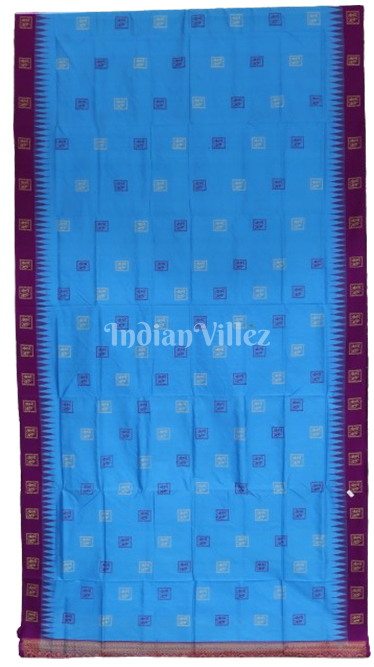 Sky Blue With Maroon Tribal Design Bomkai Sambalpuri Silk Saree