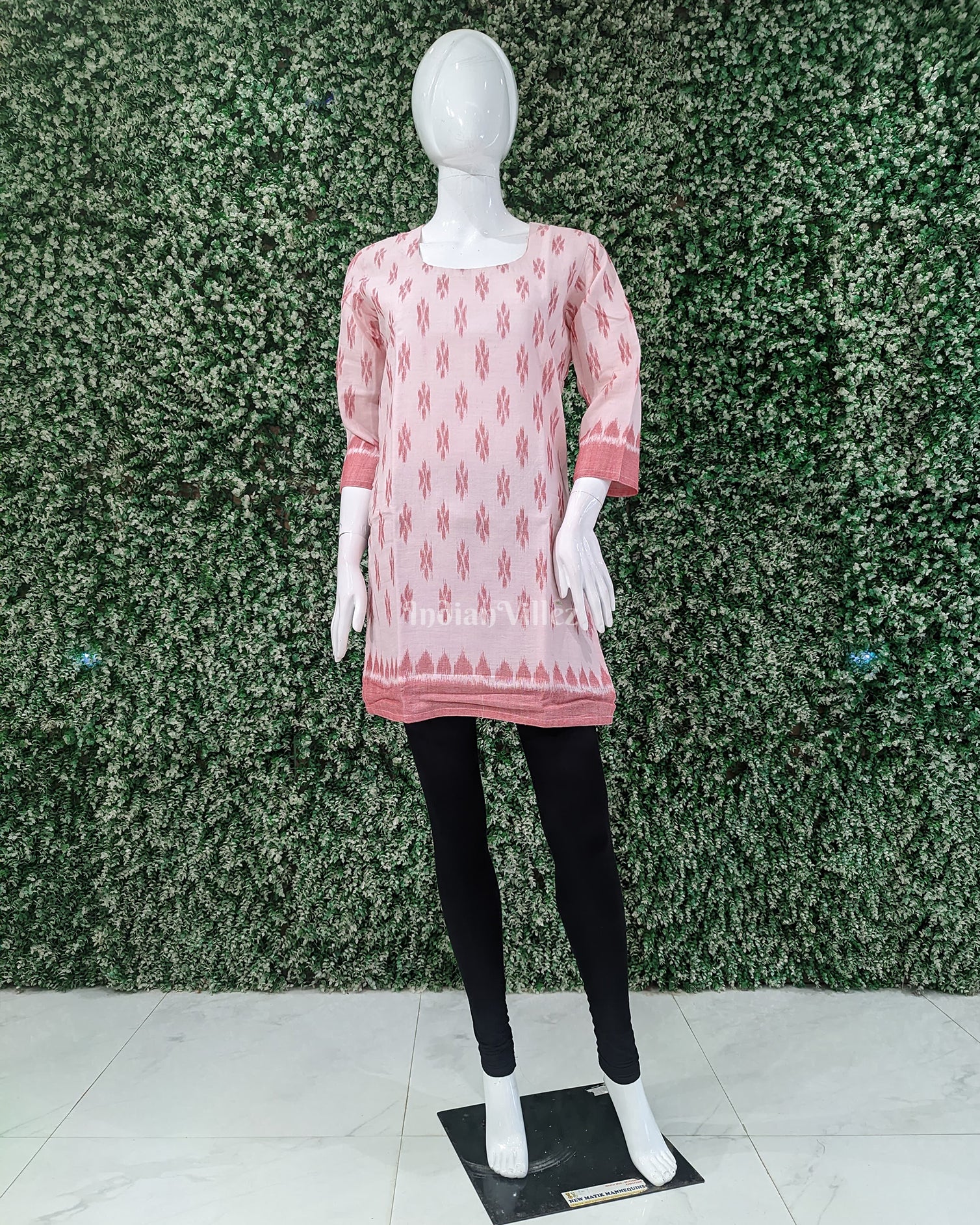 Light Pink Sambalpuri Odisha Ikat Designer Cotton Short Kurti for Women