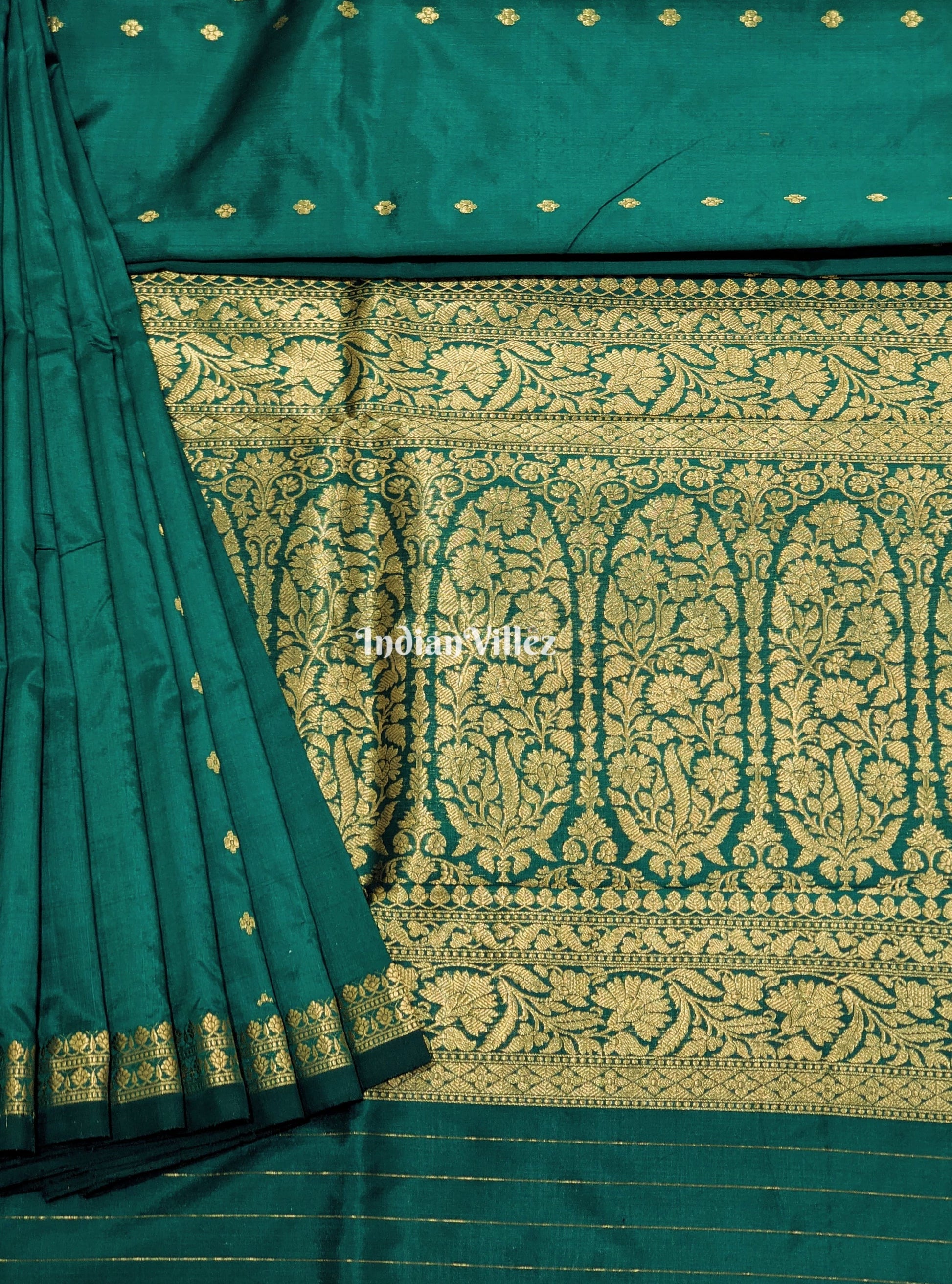 Bottle Green Handwoven Banarasi Katan Silk Saree