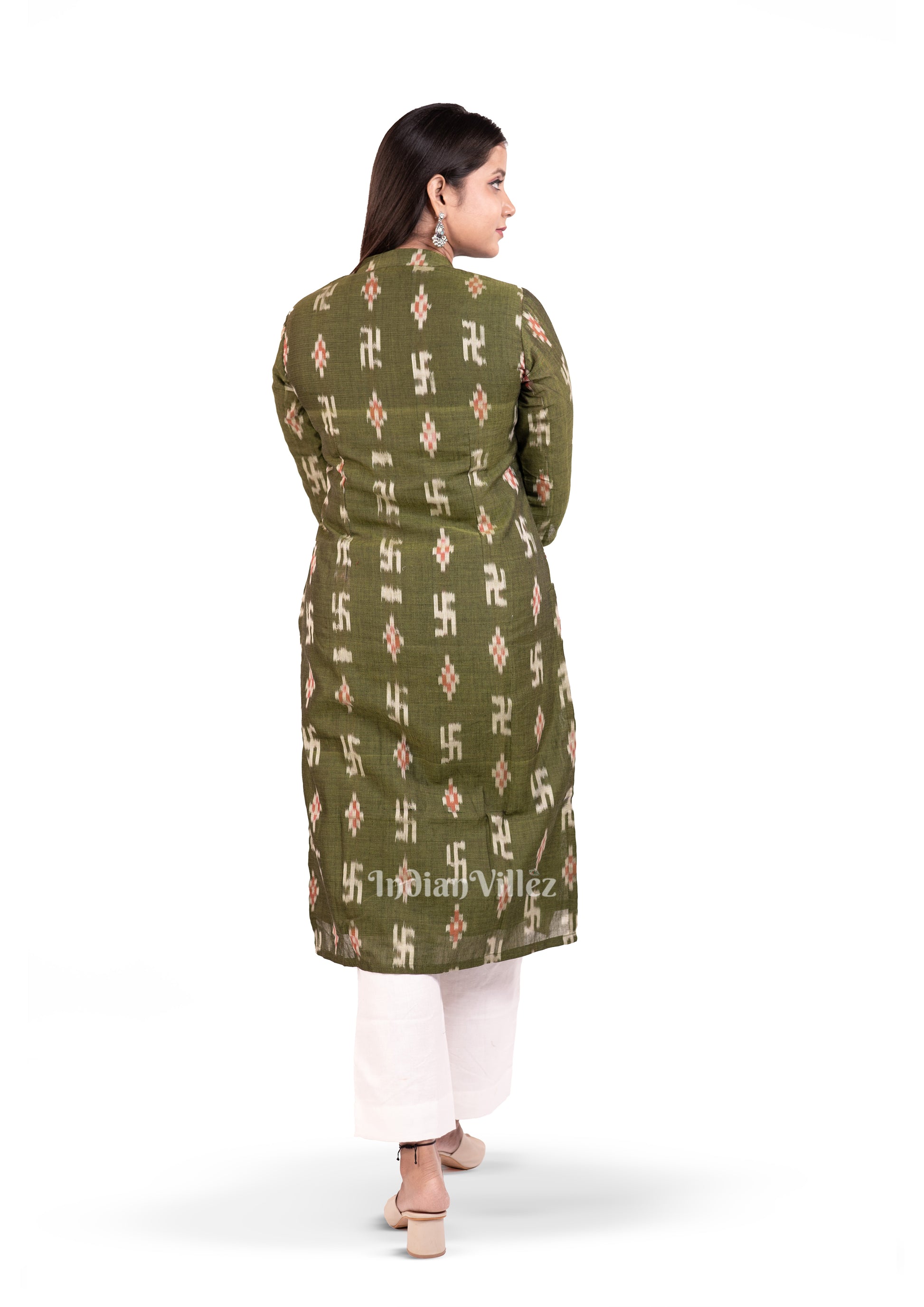 Olive Green Odisha Ikat Designer Cotton Kurti for Women 