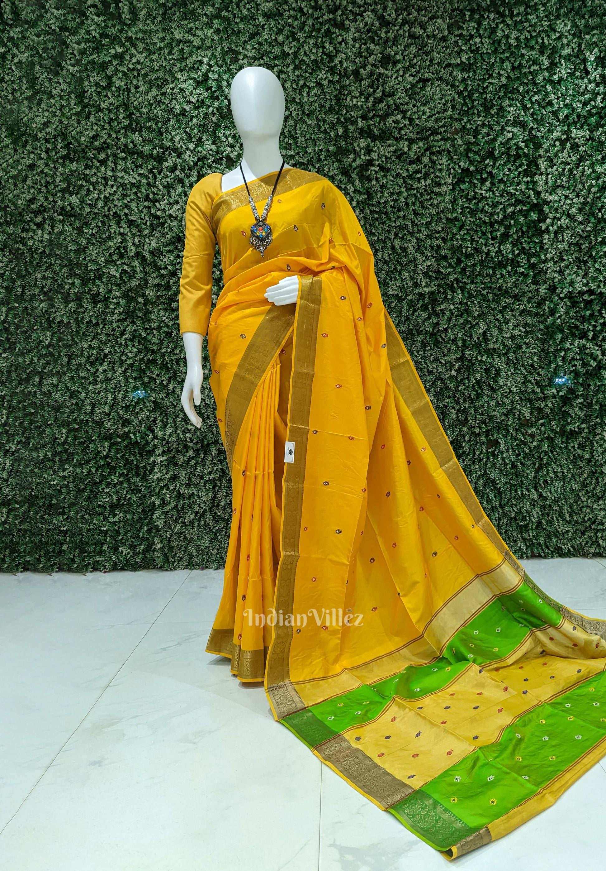 Yellow With Green Pure South Soft Silk Saree