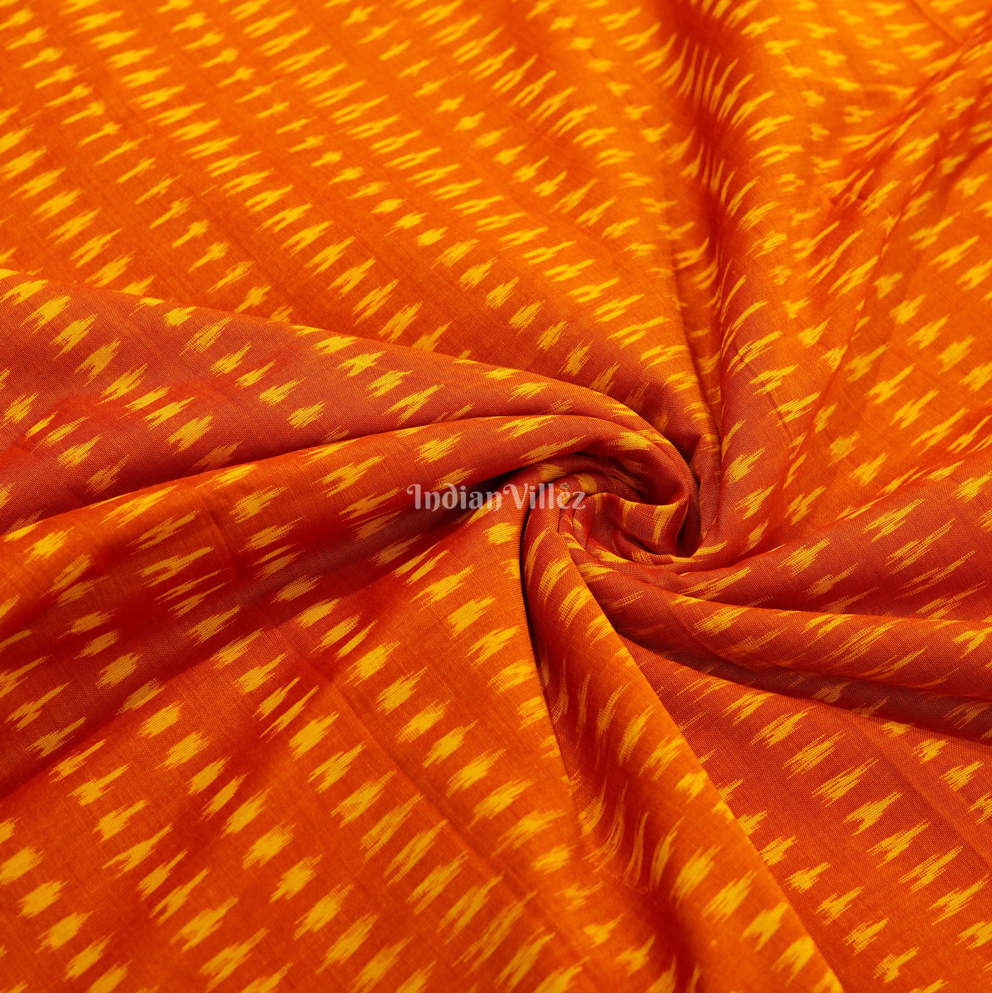 Orange Handwoven Pochampally Ikat Cotton Fabric