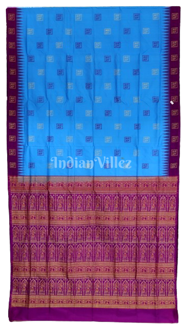 Sky Blue With Maroon Tribal Design Bomkai Sambalpuri Silk Saree