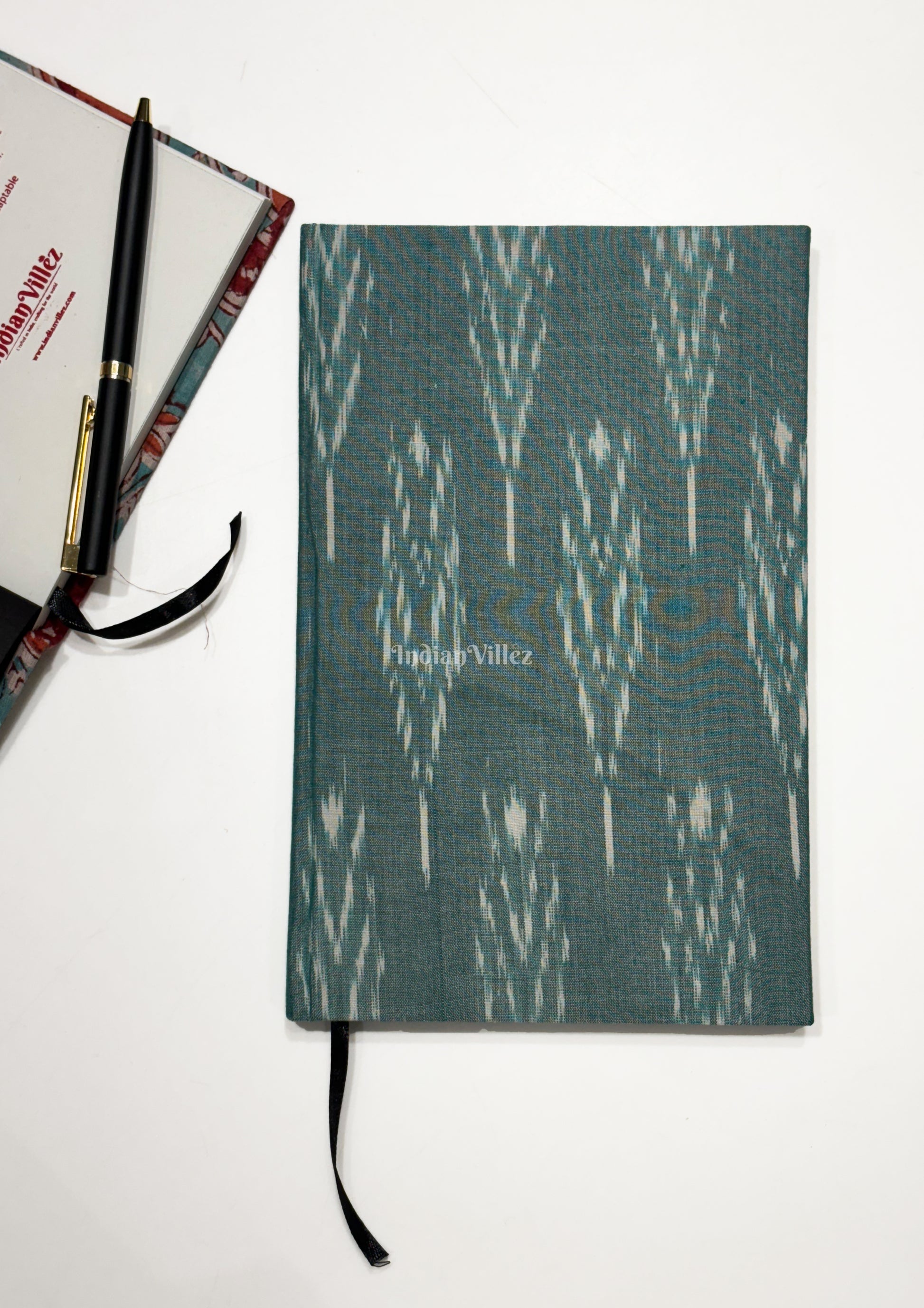 Sea Green Handmade Ikat Woven Cotton Fabric Cover Diary 