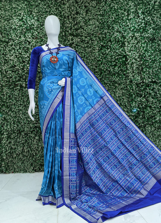 Deep Blue Odisha Ikat Jhoti Theme Sambalpuri Silk Saree