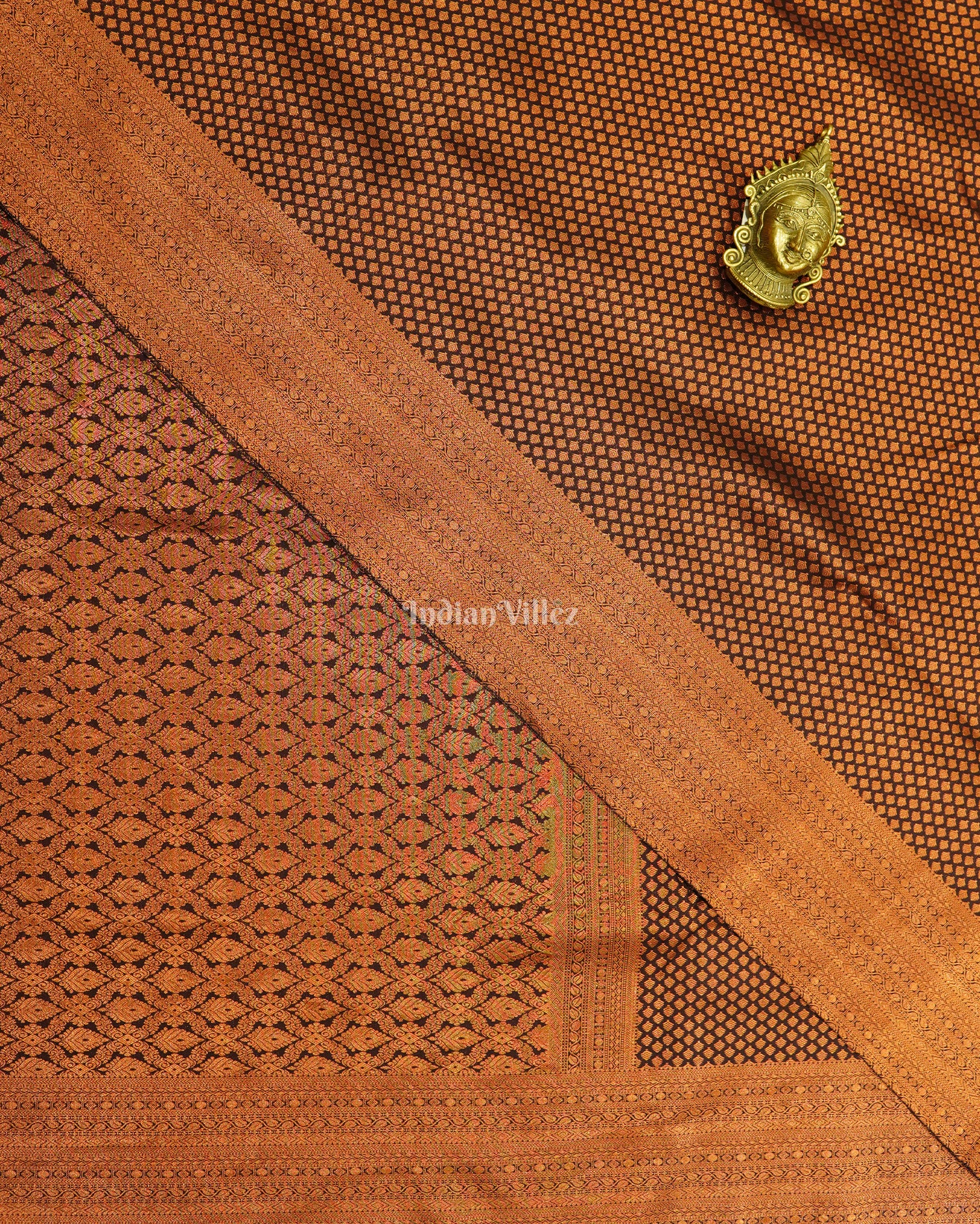 Copper Black Pure Kanjivaram Silk Saree