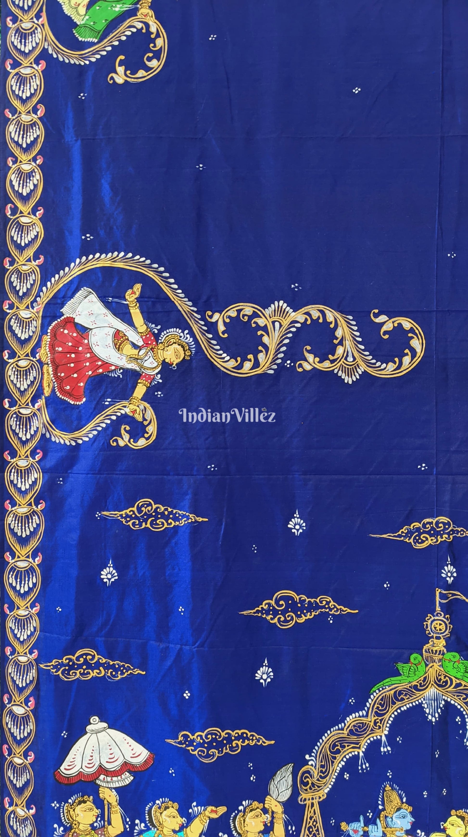 || राधाकृष्ण || Blue Radha Krishna Pattachitra Silk Saree