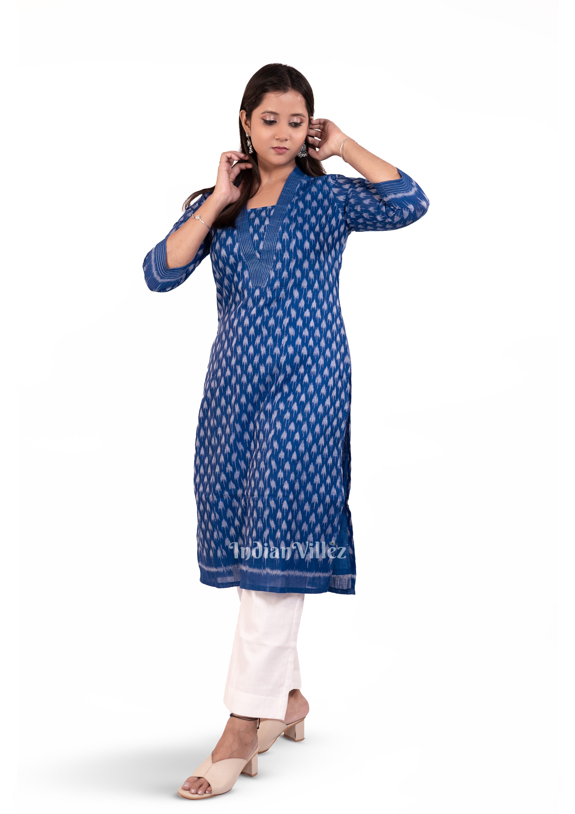 Royal Blue Sambalpuri Odisha Ikat Designer Cotton Kurti for Women 