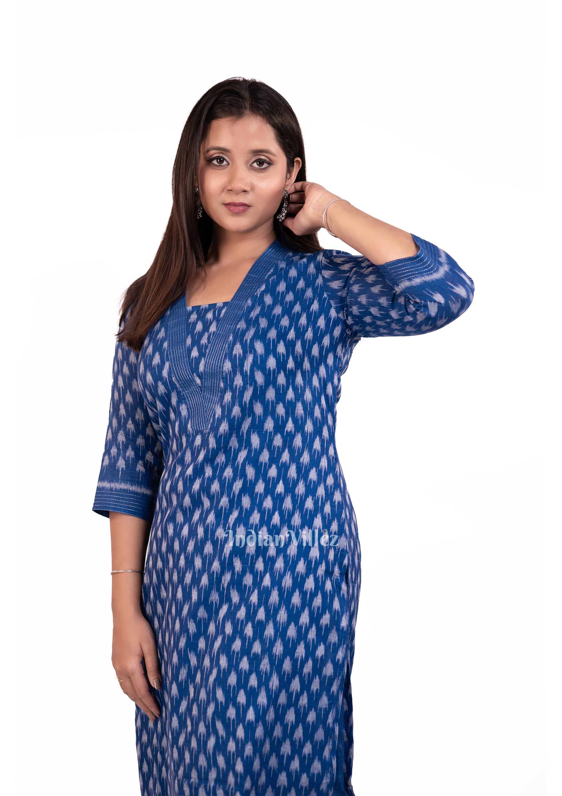 Royal Blue Sambalpuri Odisha Ikat Designer Cotton Kurti for Women 