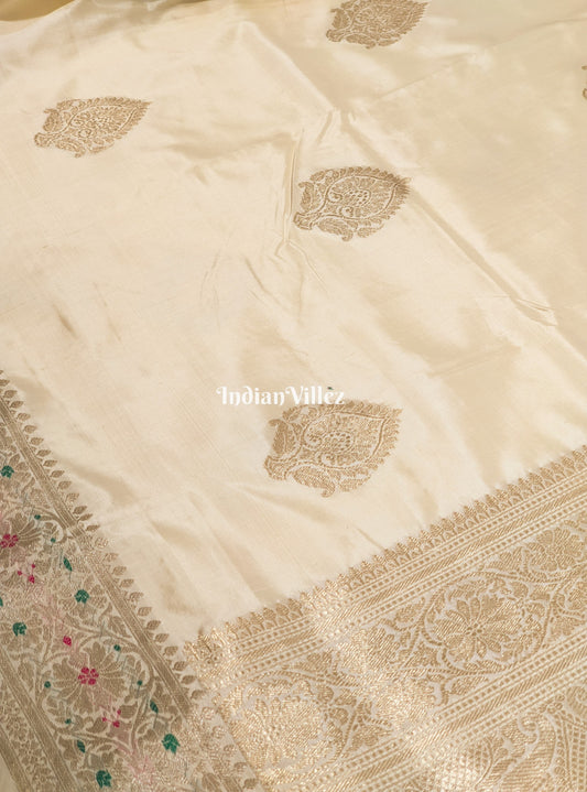  Off-White Handwoven Banarasi Katan Silk Saree