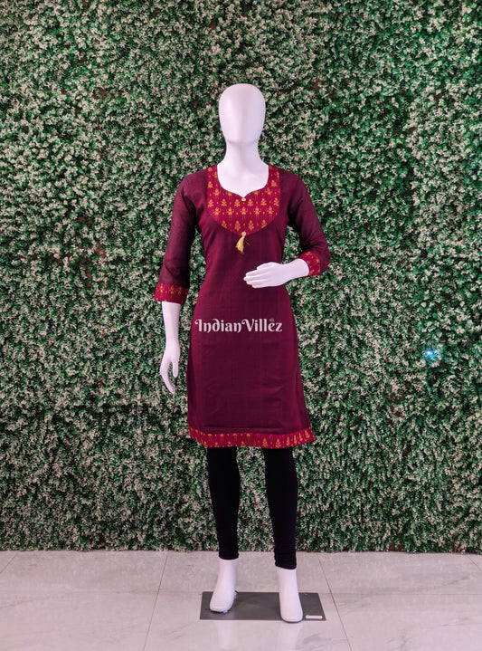 Maroon Tribal Odisha Ikat Designer Cotton Kurti