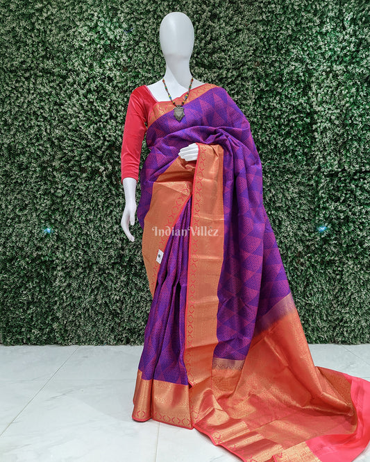 Blue With Red Pure Kanjivaram Silk Saree