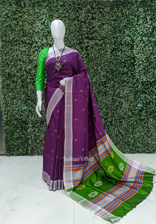 Purple With Green Pure Bishnupuri Silk Saree