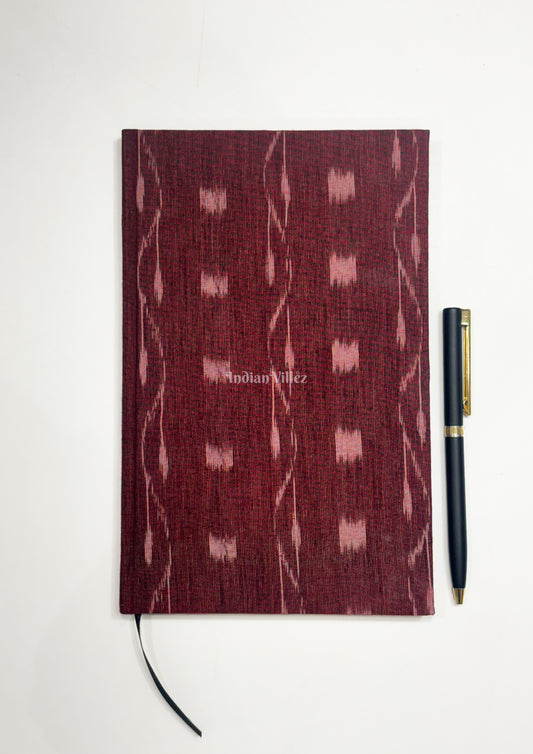 Marron Handmade Ikat Woven Cotton Fabric Cover Diary