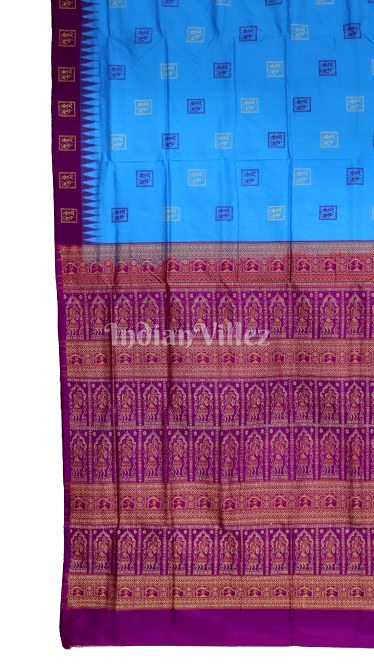 Sky Blue With Maroon Tribal Design Bomkai Sambalpuri Silk Saree