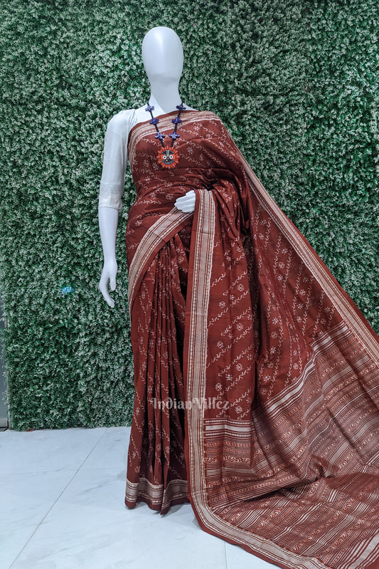 Maroon Creeper Design Natural Dyed Sambalpuri Silk Saree