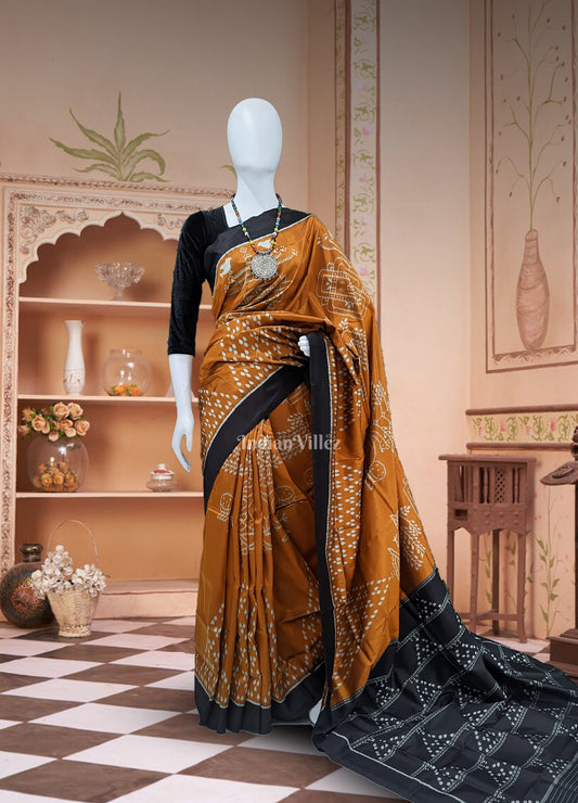 Deep Orange Odisha Ikat Jhoti Designer Contemporary Silk Saree