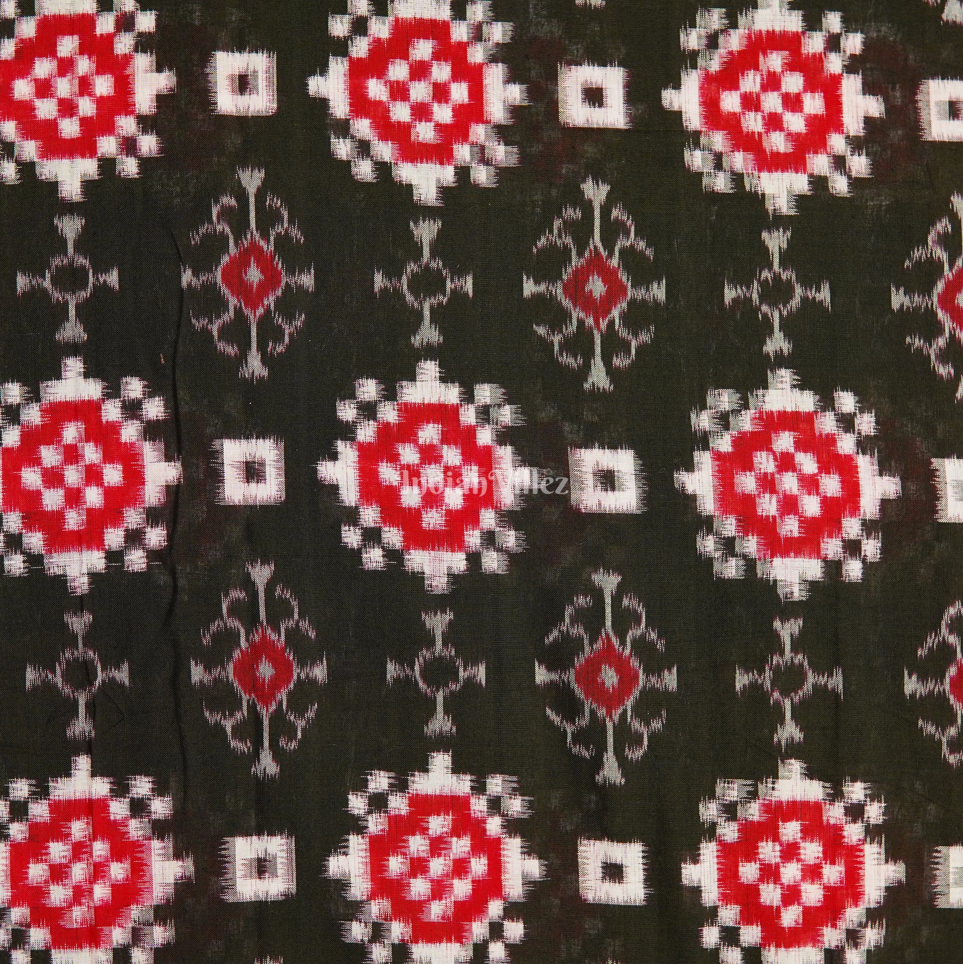 Black With Red  Pasapalli Theme Sambalpuri Cotton Ikat Handloom Fabric