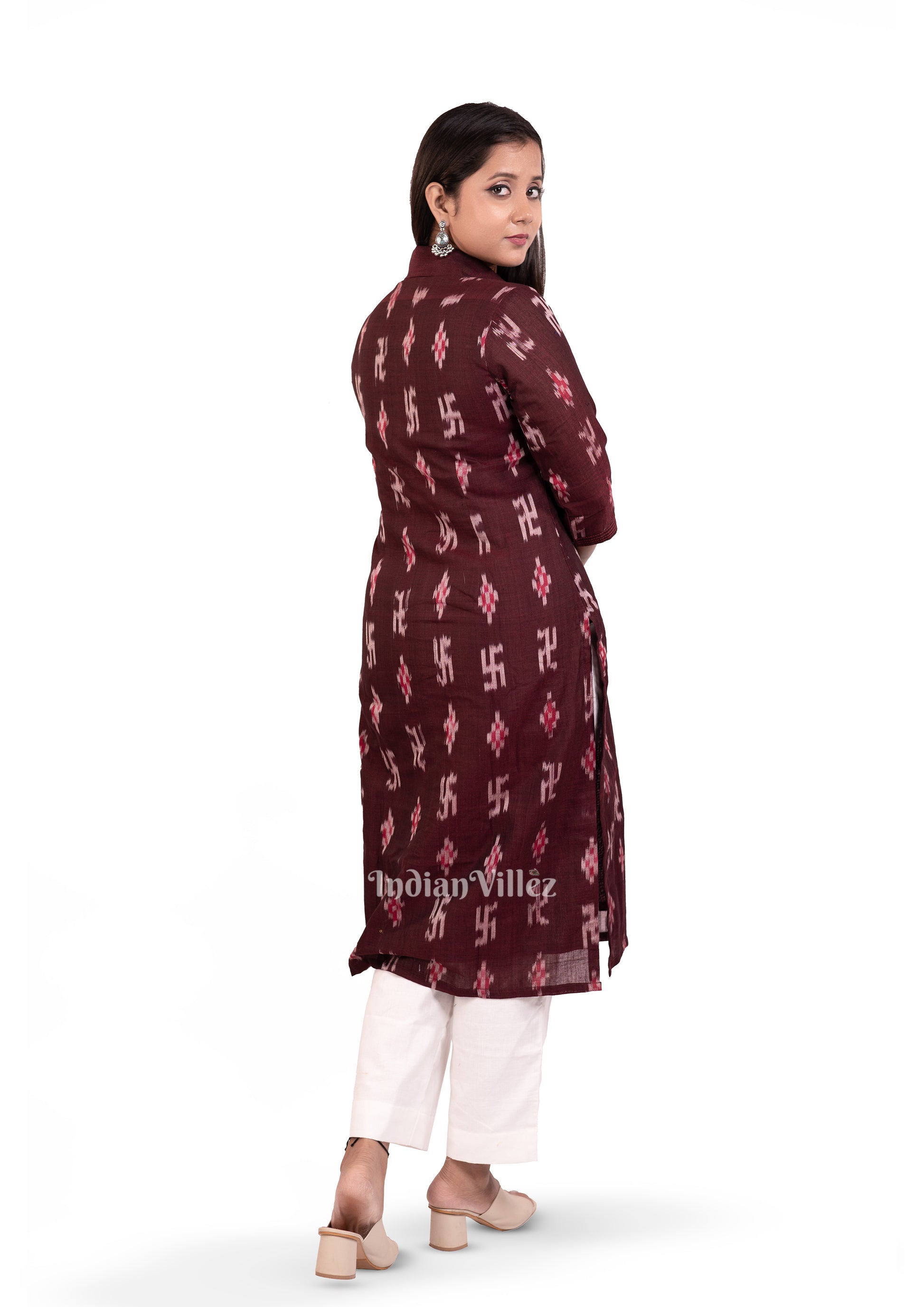 Deep Maroon Sambalpuri Odisha Ikat Designer Cotton Kurti for Women