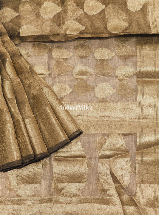 Army Green Zari Woven Banarasi Tissue Saree