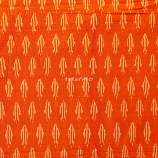 Redish Orange Handwoven Pochampally Ikat Cotton Fabric