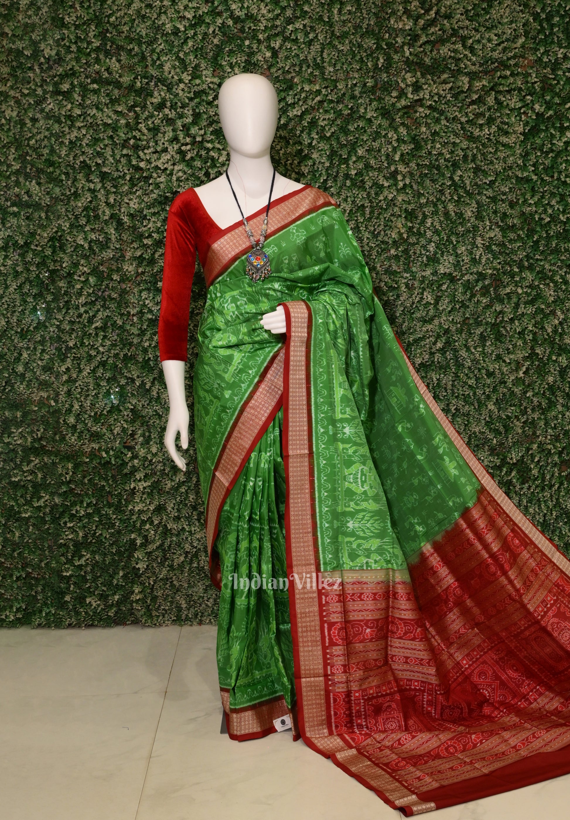 Green Odisha Ikat Tribal Exclusive Sambalpuri Silk Patta Saree