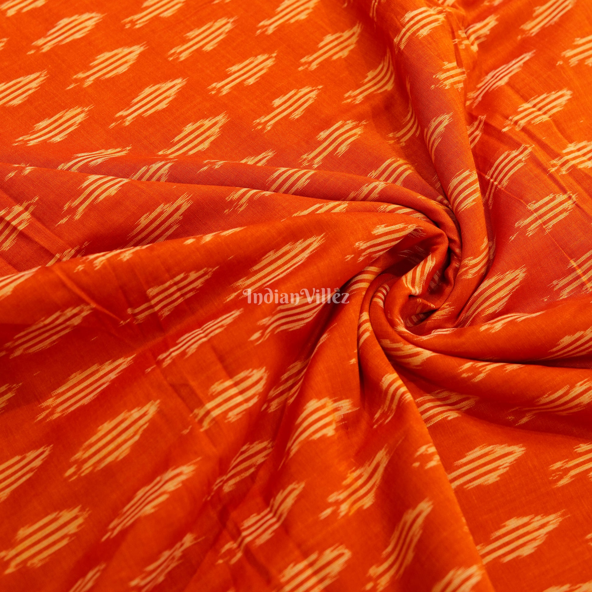 Redish Orange Handwoven Pochampally Ikat Cotton Fabric 