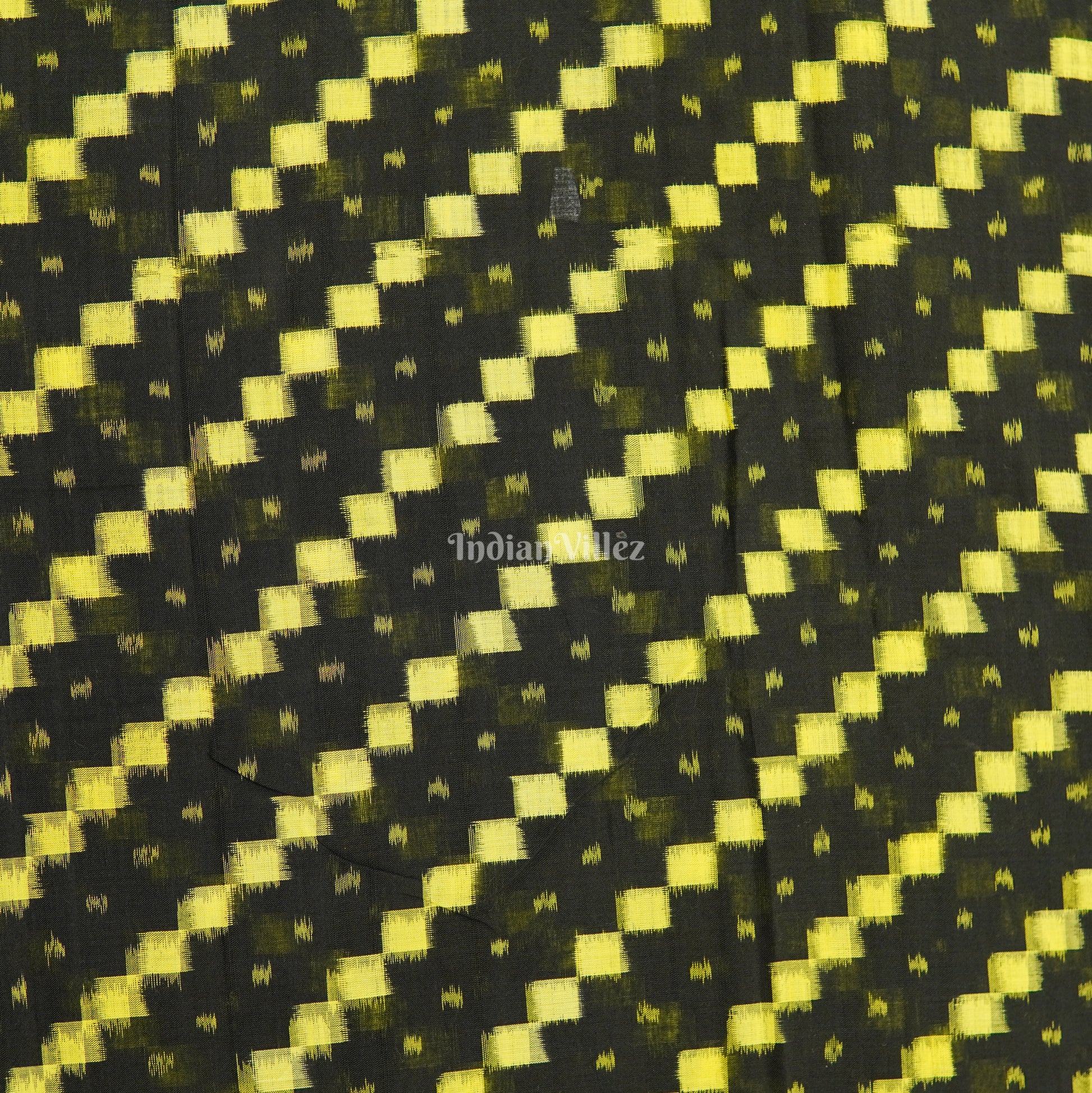 Black Yellow Tipa Design Sambalpuri Ikat Cotton Fabric