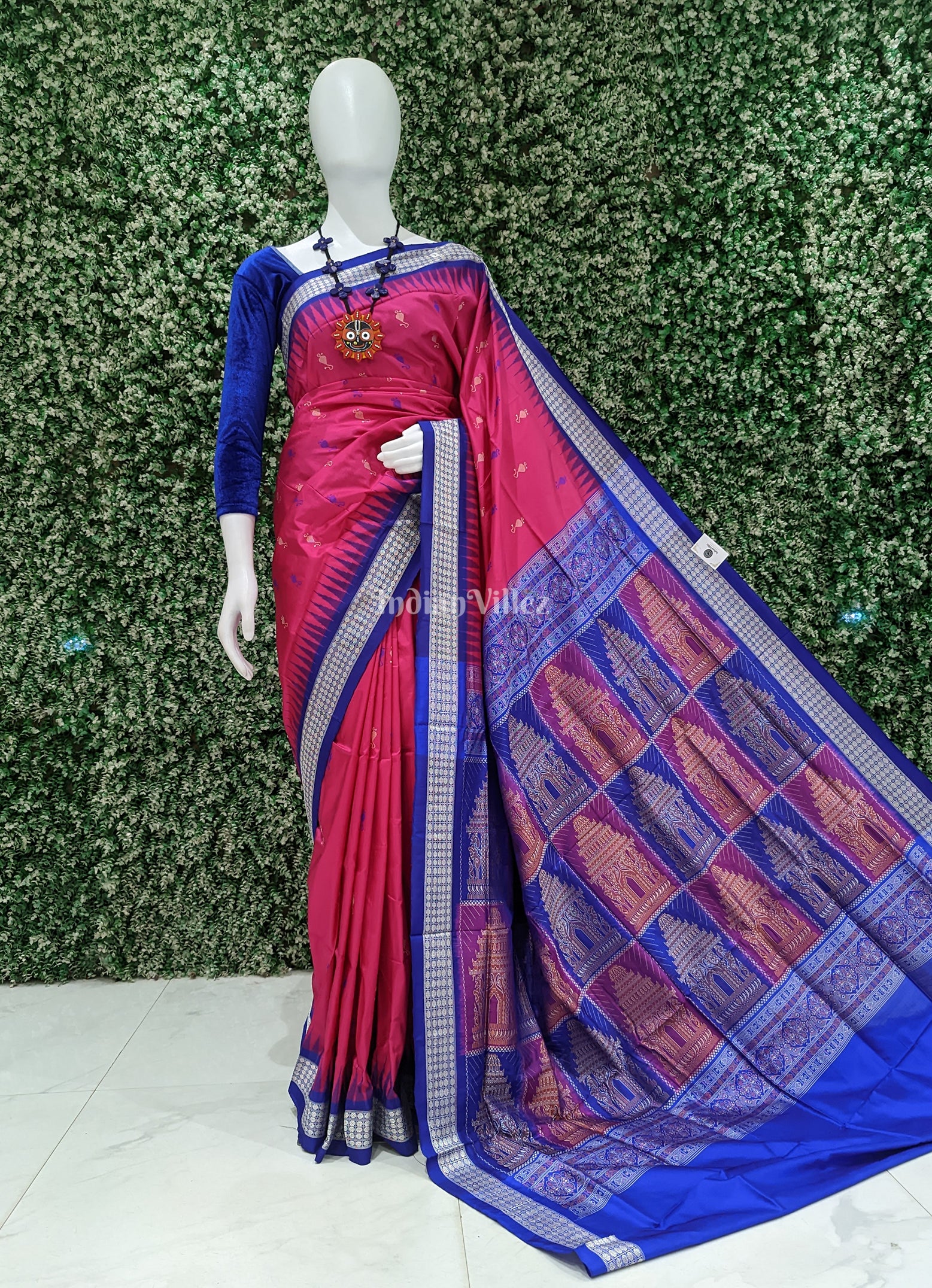 Rani Royal Blue Konark Temple Pallu Sambalpuri Bomkai Silk Saree