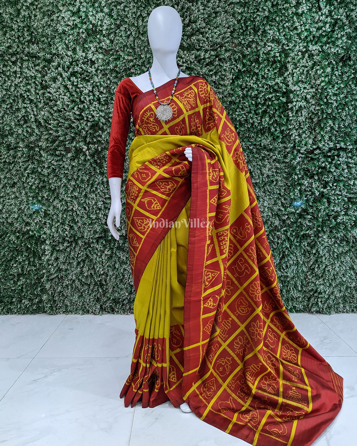 Red Yellow Nabakothi Contemporary Designer Silk Saree