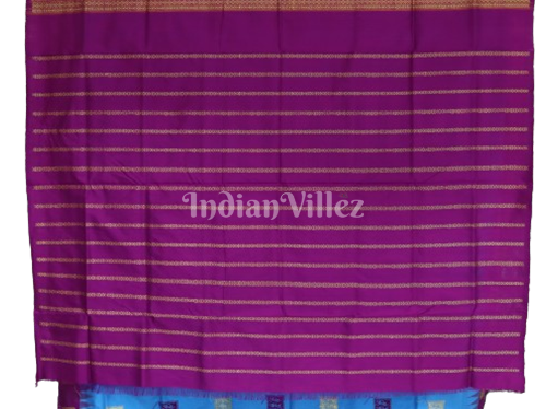 Sky Blue With Maroon Tribal Design Bomkai Sambalpuri Silk Saree