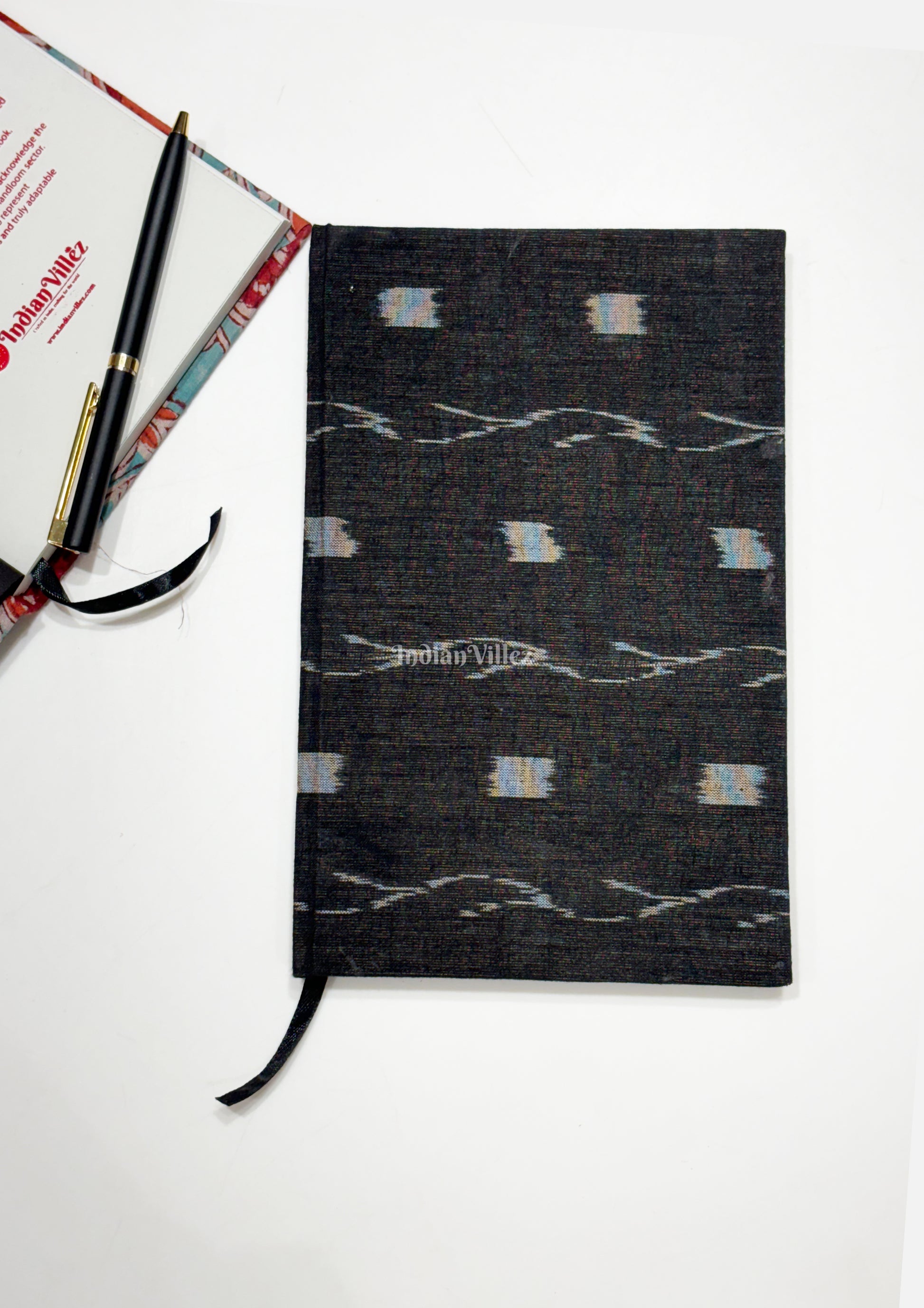 Black Butta design Handmade Ikat Woven Cotton Fabric Cover Diary 