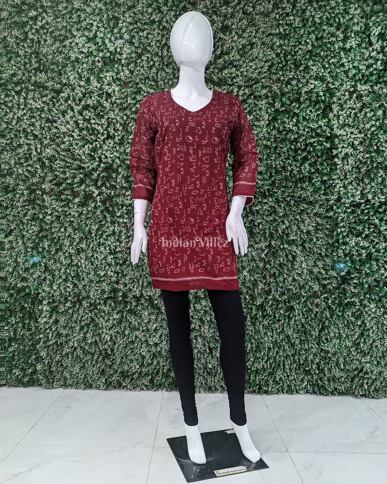 Maroon Geometric Shapes Sambalpuri Odisha Ikat Designer Cotton Short Kurti for Women