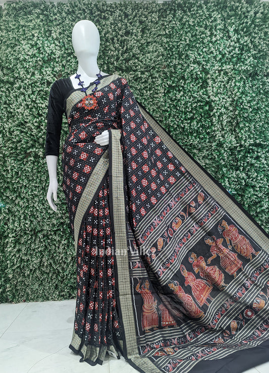 Black Red Body Pasapali Design Sambalpuri Silk Saree