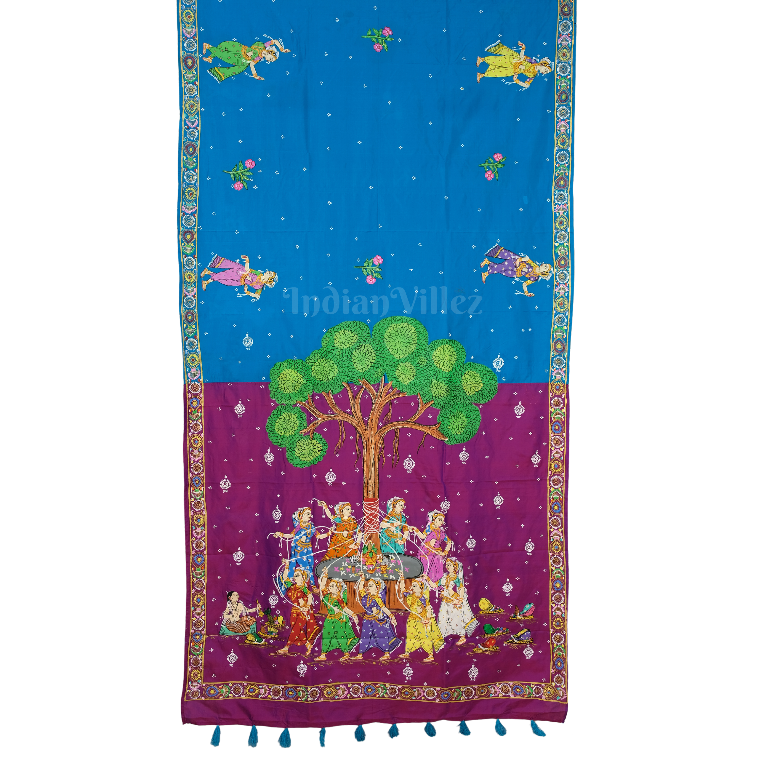 Sky Blue & Magenta Savitri Theme Pattachitra Silk Saree